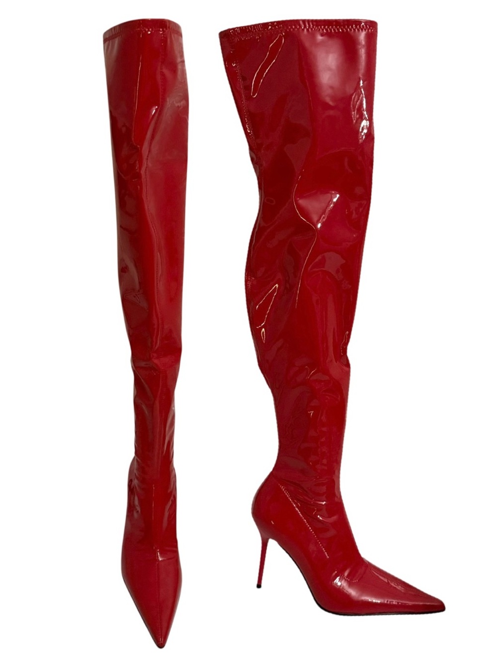 Trickz N’ Thrillz Boots 9 Heeled Stretch Red Vinyl - Picture 3 of 8